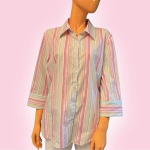 GEORGE Plus Size Striped Pastel Multicolor Collared Button Down Shirt
